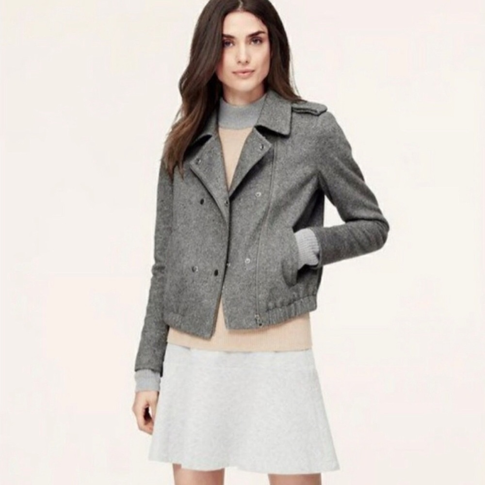 Ann Taylor LOFT Women’s XS Heathered Gray Moto Flight Fleece Bomber Jacket NWOT!